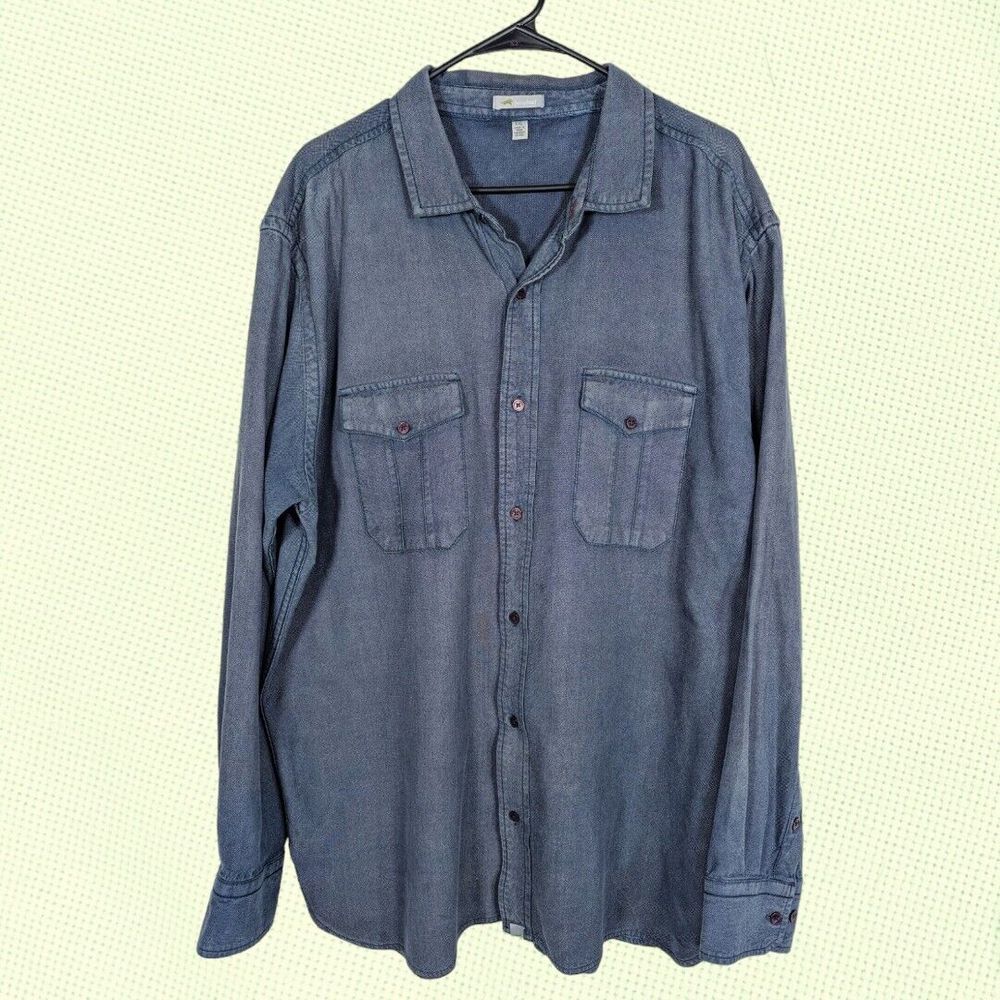 Horny Toad Men's XXL Button Front Shirt Blue 2‎ Pockets Organic Cotton